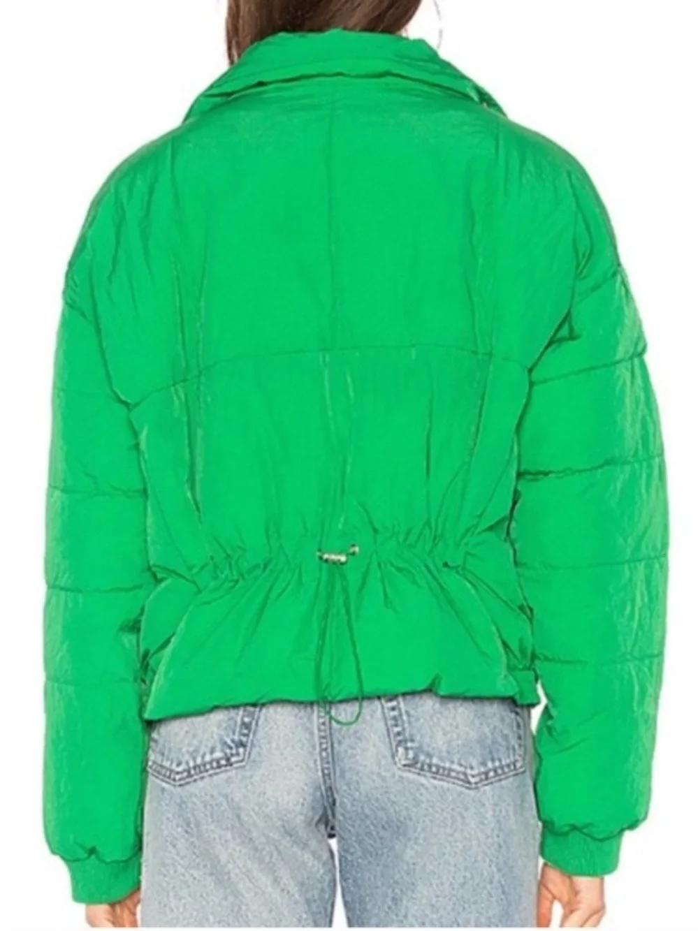 Free People Cold Rush Slouchy Cropped Puffer Coat Green Drawstring Jacket S